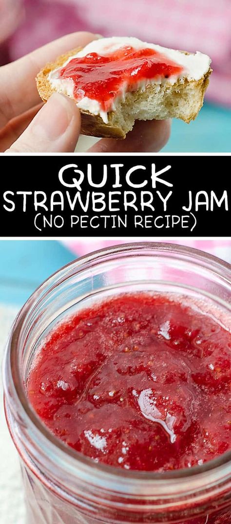 Strawberry Jam No Pectin, Strawberry Jelly Recipes, Easy Strawberry Jam Recipe, Make Strawberry Jam, Pectin Recipes, Fruit Jam Recipes, Easy Strawberry Jam, Strawberry Freezer Jam, Freezer Jam Recipes