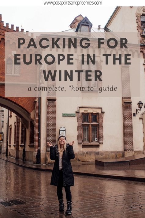 A how to guide for packing for Europe in the winter time. Winter Travelling Outfits, Winter Outfits Traveling, November In Europe Outfits, France In Winter Outfits, Europe Travel Winter Outfits, Winter Europe Travel Outfits Capsule Wardrobe, Packing Europe Winter, Outfits For Prague In Winter, Winter Travel Outfit Casual