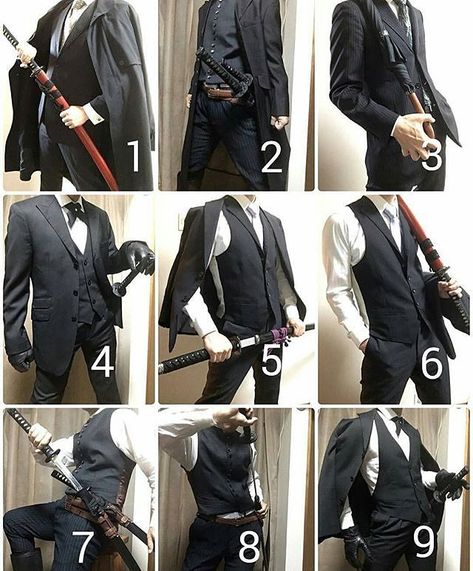 Katana - best weapon to wear with a suit Dark Formal Outfit Men, Villain Outfits Design Male, Look Grunge, Look Man, Drawing Clothes, Action Poses, Pose Reference Photo, Fantasy Clothing, Drawing Poses