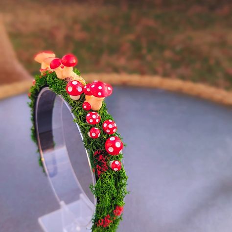 Fairy Crown Red Mushroom Headband Fairy Core Crown Headband - Etsy Floral Crowns, Mushroom Headband, Elf Wings, Rainbow Mushroom, Wreath Stand, Fairy Cosplay, Festival Headpiece, Fairy Crown, Red Mushroom