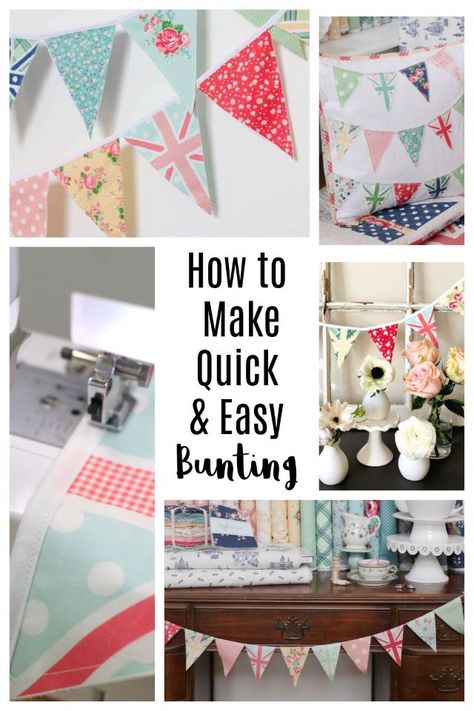 How to Make Bunting -or Pennant Flags - Tutorials | Diary of a Quilter - a quilt blog How To Make Flag Banners, Patchwork, Quilted Bunting Banner, How To Make Bunting Easy, Fabric Flags Garland, How To Make Flags Diy, Diy Fabric Pennant Banner, Making Flags, Fabric Banner Diy