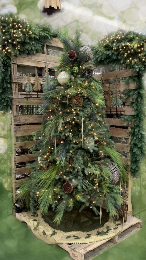 Woodland Outdoor Christmas Decorations, Full Tree Decorating Ideas, Outdoor Christmas Tree Ideas Decorating, Herb Christmas Tree, Decorating Outside Trees For Christmas, Greenery In Christmas Tree, Unbreakable Christmas Tree Decorations, Farmhouse Style Christmas Tree Ornaments, Chateau Christmas Decor