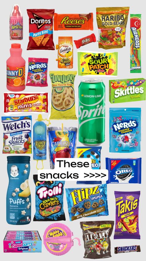 #snacks #rainbow #foodaesthetic #foodcollage #foodie #food #collages Snacks Yummy, Gummy Snacks, Sleepover Snacks, Road Trip Kit, Food Collage, Snack Organizer, Snacks List, Sleepover Food, Junk Food Snacks