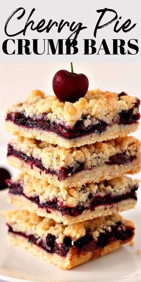 Stack of Cherry Pie Crumb Bars slices on a plate. Pie, Recipes Using Cherry Jam, Dessert With Fruit Recipes, Cookies With Fruit Filling, Mary Makes It Easy Coconut Cherry Crumble Bars, Cherry Jam Dessert, Cherry Pie Streusel Topping, Cherry Streusel Bars, Mixed Fruit Dessert Recipes