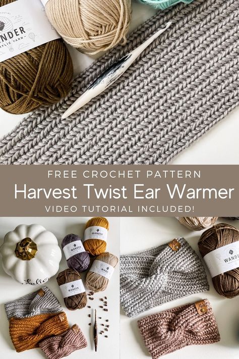 Amigurumi Patterns, Harvest Twist Ear Warmer, Size 4 Crochet Patterns, Twist Ear Warmer, Crochet Patterns For Ear Warmers, Crochet Patterns Worsted Weight Yarn, Best Beginner Crochet Projects, Size 3 Yarn Crochet Patterns, Free Crochet Patterns Acrylic Yarn