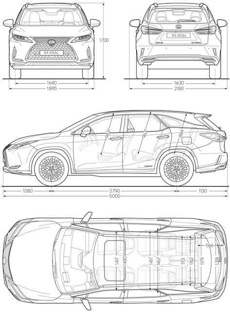 Lexus RX 450h L 2020 Blueprint - Download free blueprint for 3D modeling Croquis, Bmw Blueprint, Bmw Sketch, Lexus Rcf, Car Blueprint, S5 Sportback, Blueprint For 3d Modeling, Diy Electric Car, Audi S5 Sportback