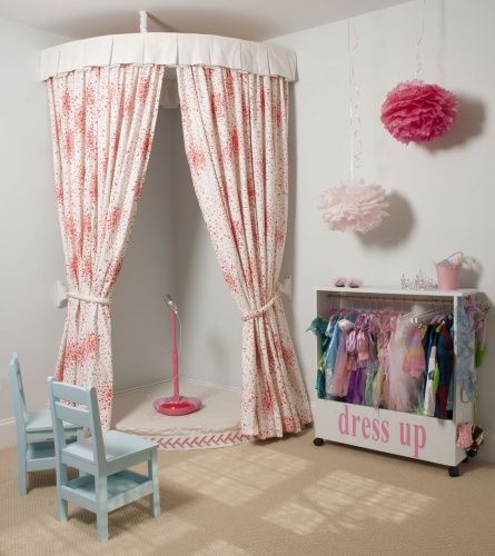 every house should have a dress-up wardrobe, a stage, a pair of theatre curtains, a couple of seats - and to name one last element to make it just perfect - a spotlight! Playroom Stage, Dress Up Corner, Toddler Playroom, Girls Playroom, Toy Rooms, Big Girl Rooms, Decor Minimalist, Toddler Room, Kids Playroom