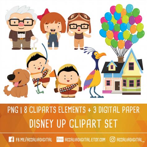 Pixar up clipart #etsy #clipart #download #sale #pattern #disney #animation #movie #kid #party #birthday #fun #vector #onlineshop Up Movie Decorations, House Clip Art, Flying House, Up Pixar, Boy Clipart, Its A Boy Balloons, Stickers Birthday, Up Theme, Disney Up