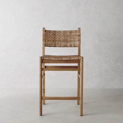 Sullivan Woven Counter Stool | Kitchen Stools | Williams Sonoma Dining Counter, Eclectic Dining, Cafe Seating, Rattan Shades, Kitchen Counter Stools, Stools For Kitchen Island, Luxury Home Furniture, Chestnut Leather, Dining Stools