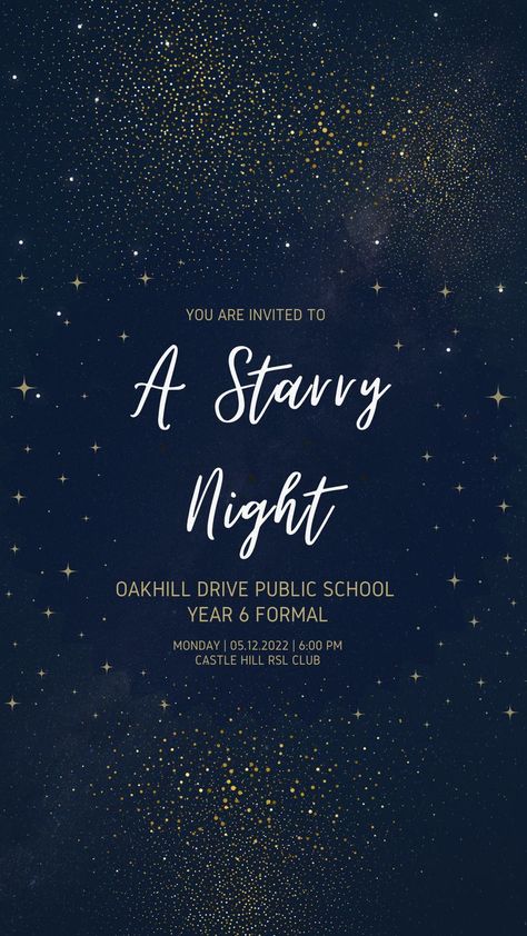 18th Party Themes, Farewell Invitation Card, Debut Themes, Starry Night Prom, Prom Invites, Farewell Invitation, Star Birthday Party, Yearbook Pages, Movies Under The Stars