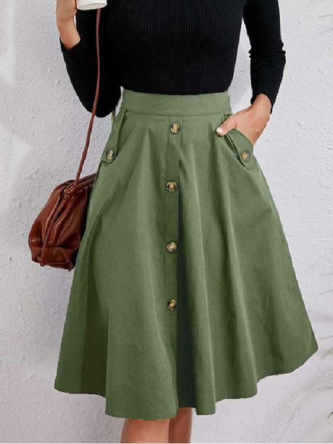 Couture, Long Midi Skirt, Umbrella Skirt, Trendy Business Casual, Coachella Dress, Business Formal Dress, Skirt With Buttons, Work Skirts, Formal Dresses Gowns