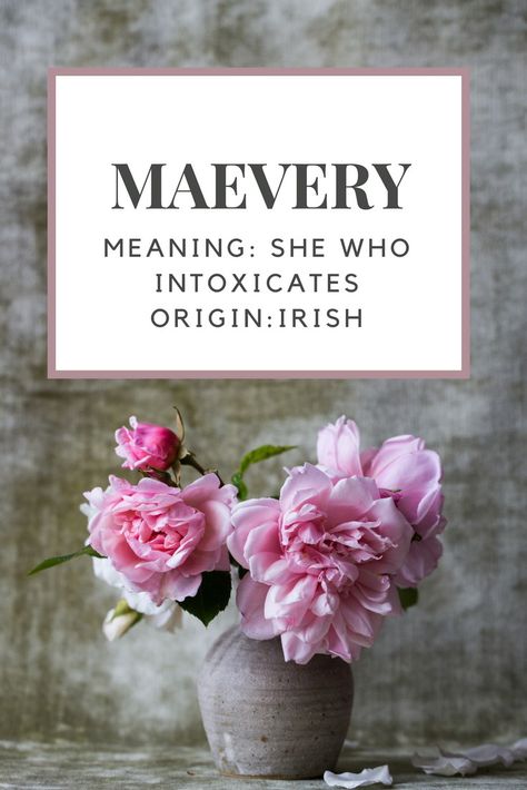 Baby Girl Name: Maevery | Meaning: She who intoxicates | Origin: Irish. | Nicknames: Maeve. Days Of A Week, Baby Girl Name, Girl Name, Unique Baby Names, Toxic Chemicals, Hemnes, Unique Names, Names With Meaning, Character Names