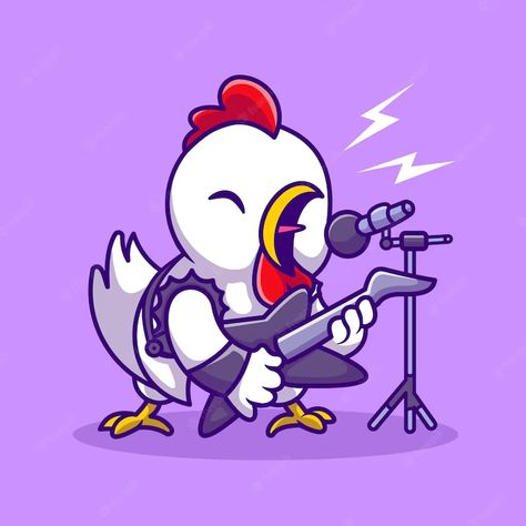 Premium Vector | Cute chicken rocker sing with guitar cartoon vector icon illustration. animal music icon concept isolated premium vector. flat cartoon style