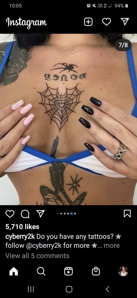 Spider Tattoo In Chest, Spider Web With Heart Tattoo, Hear Spider Web Tattoo, Spider Tattoo Chest Woman, Heart And Spider Tattoo, Spider Heart Web Tattoo, Spider Web Heart Tattoo Elbow, Chest Spider Web Tattoo, Heart Web Spider Tattoo