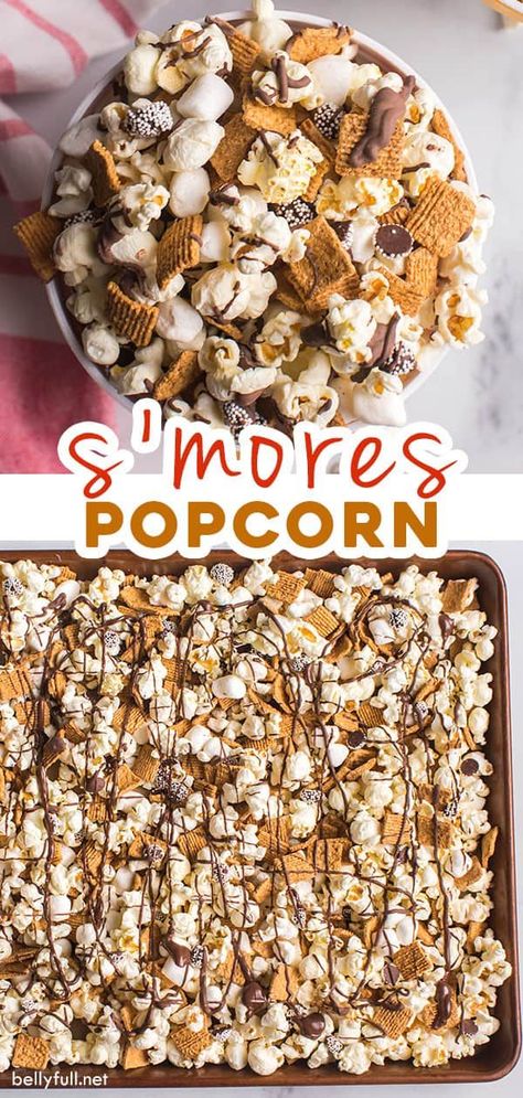 Take movie night up a notch with this easy and delicious S’mores Popcorn. The kids will have fun making it and even more fun eating it! Essen, S’mores Popcorn, Fall Popcorn Mix Recipes, Desert Popcorn, Movie Night Snacks For Adults, Fun Popcorn Recipes, Movie Night Treats, Halloween Popcorn Mix, Popcorn Mix Recipes