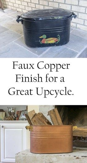 Use Modern Masters paint and primer to upcycle & put faux copper finish on old metal tub, turning it into a beautiful 'copper' wash tub for your home decor. Easy DIY Project! Upcycling, Repurpose Decor, Cabin Colors, Painting Methods, Upcycled Decor, Copper Spray Paint, Upcycle Diy Projects, Copper Tub, Faux Metal