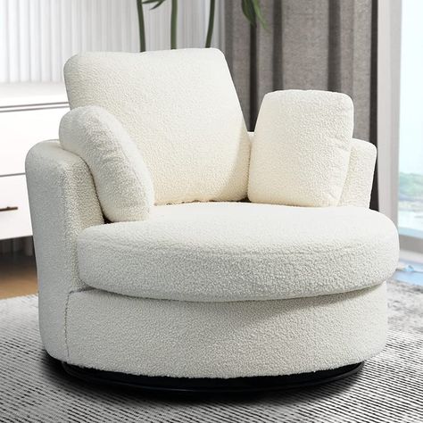 Arm Chair Corner, Round Sofa Chair, White Bedroom Chair, White Swivel Chairs, Round Swivel Chair, Chair For Bedroom, Cuddle Chair, Living Room Chairs Modern, Lounge Club