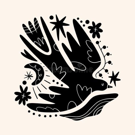 Simple Illustration Style, Scandinavian Bird, Folk Art Designs, Fairytale Style, Lagom Design, Folk Illustration, Lino Art, Scandi Decor, Decor Elements