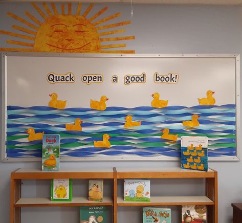 My favorite bulletin board yet!! Actually a recreation of "10 Little Rubber Duckies" on a whiteboard. Transforming my library with Eric Carle spring decorations this week! Rubber Duck Bulletin Board, Classroom Duck Theme, Duck Classroom Decor, Duck Theme Classroom, Duck Classroom Theme, Duck Bulletin Board, Eric Carle Bulletin Board Ideas, Eric Carle Bulletin Board, Eric Carle Classroom Decor