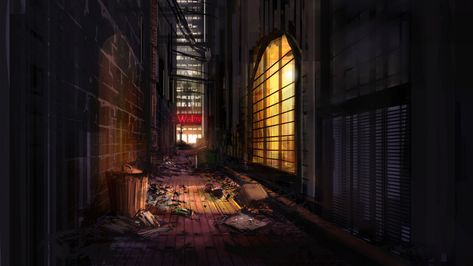 ArtStation - Dark Alley, Alex van der Linde Dark Alley, Background Anime, Story Drawing, Night Aesthetic, Photo Canvas, New Artists, Dark Art, Aesthetic Anime, Cityscape