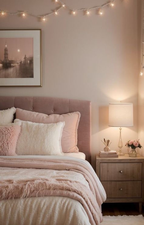 [Ad] 22 Essential Romantic Bedroom Lighting Decoration Tips and Tricks You Need To See Today #romanticbedroomlightingdecoration Blush Pink Bedding Ideas, Blush Pink Room Ideas Bedrooms, Pink And Wooden Bedroom, Blush Pink And Brown Bedroom, Champagne Pink Bedroom, Pink And Cream Bed, Beige And Mauve Bedroom, Dusty Pink And Beige Bedroom, Pink Bed Wall Color