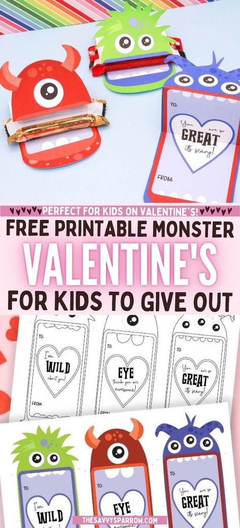 Easy Diy Valentines Cards, Monster Valentine Cards, Diy Valentines Cards For Kids, Free Printable Valentines For Kids, Monster Valentine, Valentines Cards For Kids, Free Valentine Cards, Easy Diy Valentines, Free Printable Valentines Cards