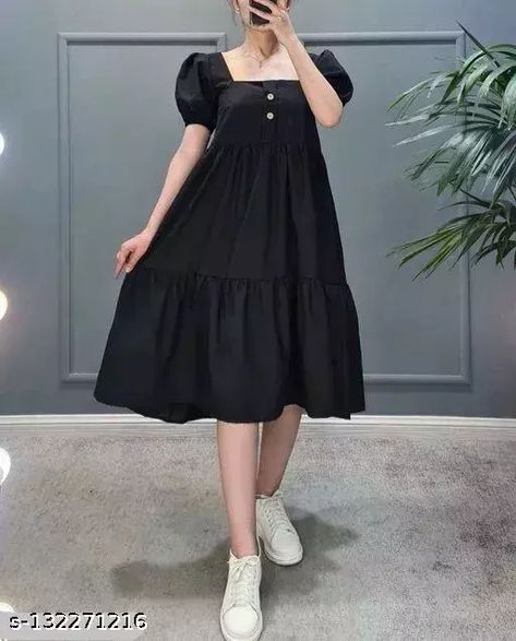 One Piece Dress Knee Length Party Wear, One Piece Dress Knee Length, Black Frock, Pattern Outfits, Chiffon Frocks, Casual Frocks, Chic Maxi Dresses, Women Dress Online, Latest Dress Design