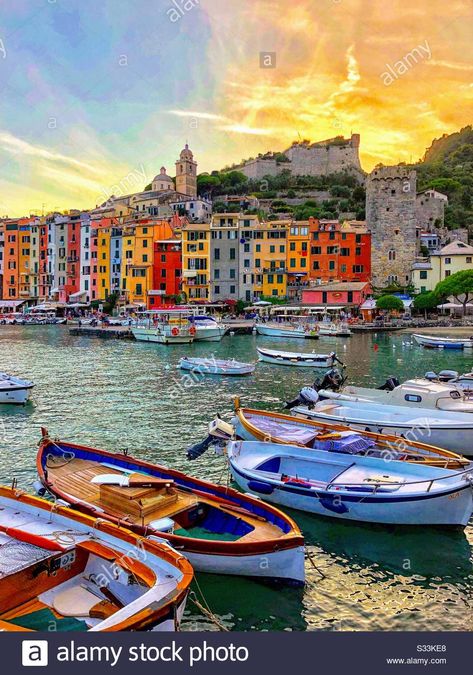 Sunset at Portovenere Italy Stock Photo Cinque Terre, Portovenere Italy, Hans Christian, High Resolution, Stock Photo, Stock Images, Resolution, Stock Photos, Illustrations