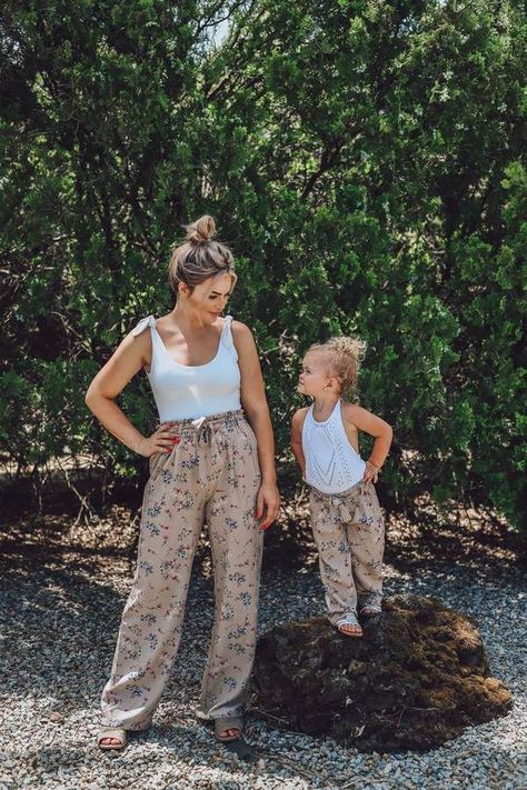 Mommy  Me Bethany Palazzo Pants - Khaki Floral | Bailey's Blossoms Mom And Me Outfits, Matching Mommy Daughter Outfits, Daughter Fashion, Mom Daughter Outfits, Mommy Daughter Outfits, Mother Daughter Fashion, Mother Daughter Matching Outfits, Mom And Daughter Matching, Easter Outfits