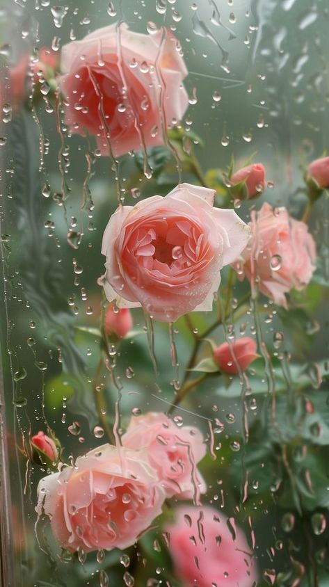 Rain scene with roses flower plant petal. | free image by rawpixel.com Rainy Background Aesthetic, Flower Rain Wallpaper, Flower And Rain, Flower Widgets, Flowers Aesthetic Roses, Flowers In Rain, Roses Iphone Wallpaper, Iphone Wallpaper Nature, Raining Flowers