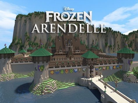 Disney's FROZEN - Arendelle [THE WHOLE FROZEN WORLD] Minecraft Project Frozen Arendelle Castle, Minecraft Medieval Buildings, Disney Minecraft, Arendelle Frozen, Minecraft Create, Frozen Castle, Minecraft Theme, Minecraft House Plans, Easy Minecraft Houses