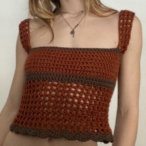 Handmade by me!! Crochet tank top  Bust measures... - Depop Y2k Crochet Pattern Free, Fiona Apple Crochet, Crochet Side Tie Top, Mesh Crochet Tank Top, Crochet Top Y2k, Easy Tank Top Sewing Pattern, Net Top Crochet, Free Crochet Pattern Top, Just Crochet