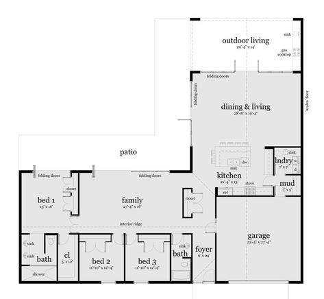 Slab On Grade House Plans, L Shape House Design Exterior, L Shaped Ranch, L Shaped House Plans, Shaped House, L House, L Shaped House, Ranch House Designs, Ranch Homes