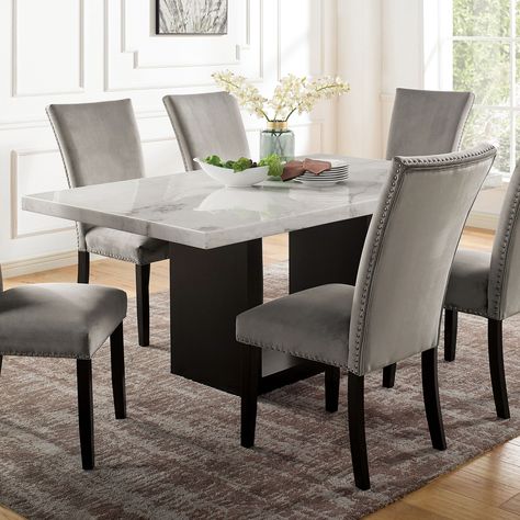 From the Furniture of America Cots collection comes this transitional dining table, which blends ultra-modern elements into a classic, timeless design aesthetic. Black Dining Room Sets, Transitional Dining Table, Light Grey Chair, Grey Dining Tables, Beige Chair, Transitional Dining Room, Transitional Dining, Farmhouse White, Black Dining Room