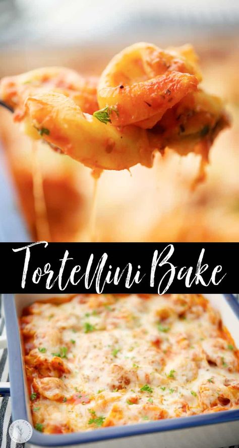 Cheesy Tortellini Bake | Carrie’s Experimental Kitchen Essen, Frozen Tortellini Recipes Easy Dinners, Frozen Tortellini Bake, Frozen Cheese Tortellini Recipes Easy, Cheesy Tortellini Bake, Tortellini Recipes Crockpot, Baked Cheese Tortellini, Frozen Tortellini, Spinach And Tomato Tortellini