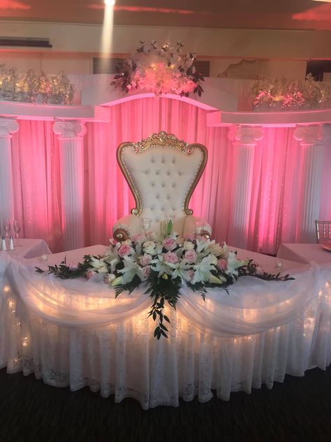 Quinsañera Decorations, Decorating Ideas For Quinceanera, Aurora Quinceanera Themes, Table Decor For Quinceanera, Pink Quinceanera Table Decorations, Quinceñera Table Decoration Ideas, Pink Quince Main Table, Quinceanera Court Table Ideas, Ideas For Quinceanera Decorations