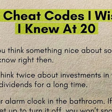 | Business | Investing | Motivation on Instagram: "Cheat code I wish I knew at 20

Follow @businessbrainy" Memory Ideas, Cheat Code, Cheat Codes, I Wish I Knew, April 16, Personal Growth, Couple Goals, I Know, Improve Yourself