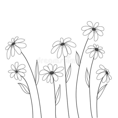 Daisy Flowers Hand Drawn Vector For Background , Decorate, Cover Stock Vector - Illustration of ornate, leafs: 61297601 Flowers With Stems Drawing, Pola Bordir, 그림 낙서, Embroidery Template, Hand Embroidery Patterns Flowers, Seni Cat Air, Pola Sulam, White Daisies, Hand Embroidery Flowers