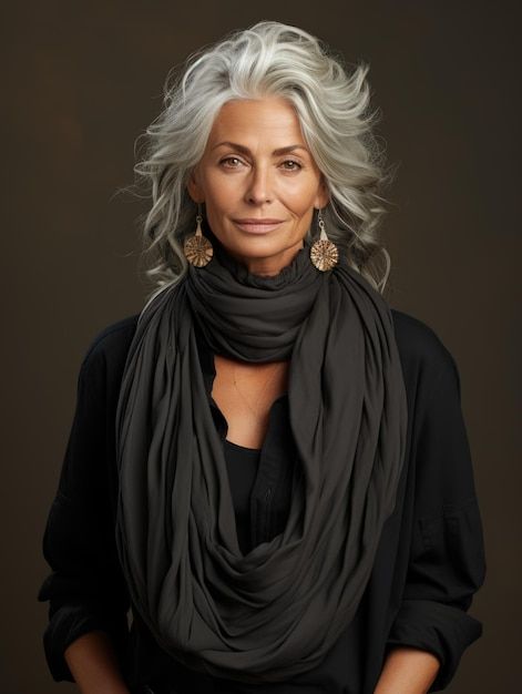 Premium Photo | A beautiful portrait of an older stylish woman Gray Hair With Dark Underneath, Grey Hair Looks Older Women, Cool Grey Hair Women, Beautiful Grey Hair Older Women, Old Models Woman, Old Woman Model, 48 Year Old Women, Gray Blonde Hair Older Women, Old Woman Fashion