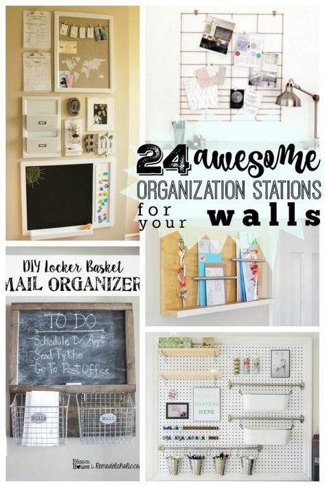 Get organized this school year with these creative DIY wall organization stations! 24 ideas to turn an entry wall or kitchen space into a command center for your entire family. Desk Wall Organization, Wall Organizer Diy, Family Organization Wall, Command Station, Kitchen Wall Organizer, Kitchen Organization Wall, Office Wall Organization, Diy Command Center, Home Organization Wall