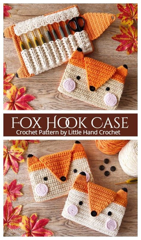 Crochet Kawaii, Crochet Hook Case, Crochet Case, Crochet Mignon, Confection Au Crochet, Pola Amigurumi, Kawaii Crochet, Crochet Fox, Crochet Simple