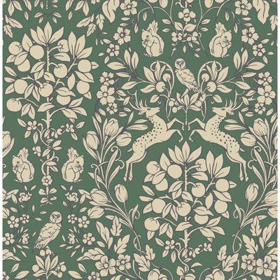 Create a playfully elegant canvas for your furnishings and decor with this peel-and-stick wallpaper. We love the woodland theme of botanicals and prancing deer - and the fact that it is available in a variety of colors, so you’re sure to find one that works with your design scheme. It is made from vinyl with a semi-gloss finish. Each roll covers about 30.75” sq. ft. and the design repeats every 21”. This wall covering is easy to apply, remove, and reposition if needed. What’s more, smudges and f Motif Tropical, Woodland Critters, Woodland Theme, Peel Stick Wallpaper, Scandinavian Inspired, Wall Covering, Wallpaper Samples, A Class, Wallpaper Roll