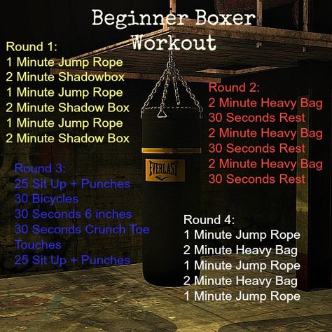 Beginner Boxer Workout                                                                                                                                                     More Boxing Workout With Bag, Punching Bag Workout, Boxing Workout Routine, Boxer Workout, Boxing Workout Beginner, Lichaamsgewicht Training, Heavy Bag Workout, Home Boxing Workout, Workout Morning