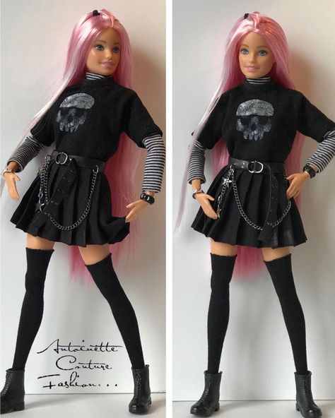 Antoinette Couture on Instagram: “E-girl Outfit Style, Grunge clothing..😎🖤⚪️🖤😎.. While I was sewing a stripes outfit I just saw your invitation for the party called…” Couture, Summer Outfit For Work, Barbiecore Outfit, Stripes Outfit, Barbie Dress Pattern, Made To Move Barbie, E Girl Outfits, Barbie Outfits, Grunge Clothing