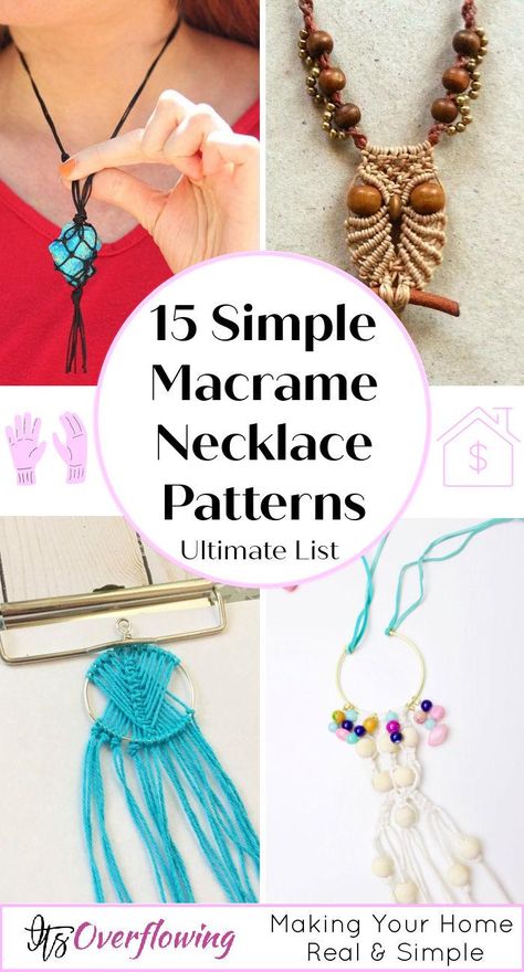 How to Make a Macrame Necklace Macrame Necklace Patterns, Diy Macrame Necklace Tutorial, Macrame Necklace Tutorial, Crystal Necklace Tutorial, Diy Macrame Necklace, Crystal Necklace Diy, Diy Necklace Patterns, Macrame Jewelry Tutorial, Simple Macrame