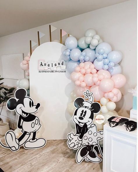 Baby Girl First Birthday Disney, Disney Character Themed Birthday Party, Classic Disney Theme Party, Disney 1st Birthday Girl Theme, Disney Theme One Year Old Birthday, Disney Event Decorations, Disneyland 2nd Birthday Theme, Girl Disney Party, Disney Theme Bday Party