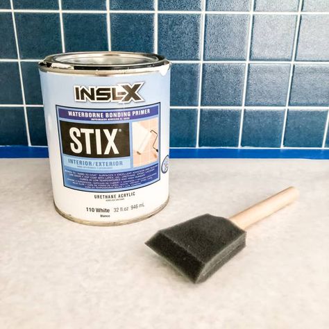 STIX bonding primer sticks to anything, even a tile backsplash! Use this before painting your tile backsplash for the best results. Best Tile Paint, Painting Ceramic Tile Backsplash, Painted Kitchen Backsplash Ideas, Paint Tile Backsplash, Painting Backsplash, Can You Paint Tile, Backsplash Makeover, Painting Tile Backsplash, Bonding Primer