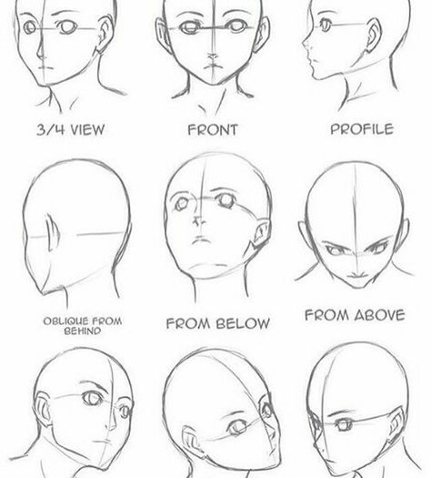 Anime head- angles Drawing Eyes, Drawing Hair, Ako Kresliť, Desen Realist, Drawing Heads, Výtvarné Reference, Seni Dan Kraf, Siluete Umane, 얼굴 그리기