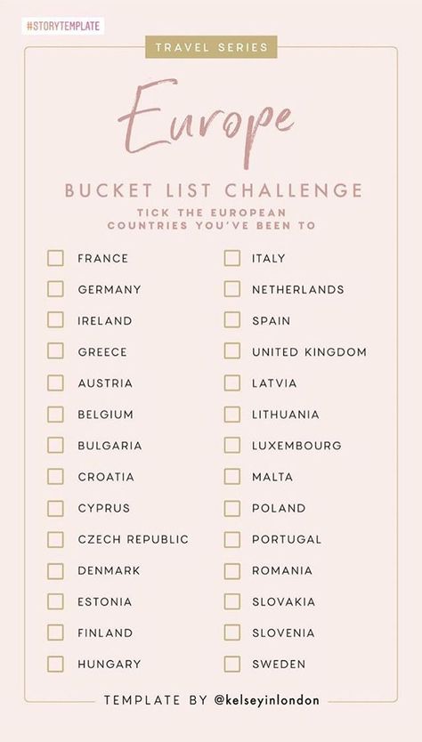 Bucket Lists, Country Bucket List, Checklist Travel, Menulis Novel, List Challenges, Europe Bucket List, Voyage Europe, Travel Checklist, Template Instagram