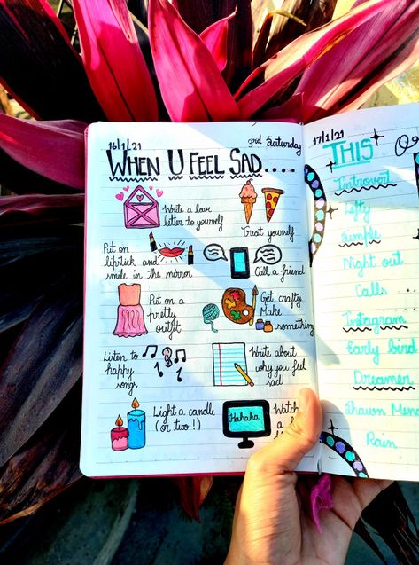 What are the things that u do when u feel sad Organisation, Cute Journal Entries, Dairy Decoration Ideas Personal, Hobby Journal, Pencil Calligraphy, Xmas Drawing, Study Activities, Bullet Journal Work, Journal Inspiration Writing